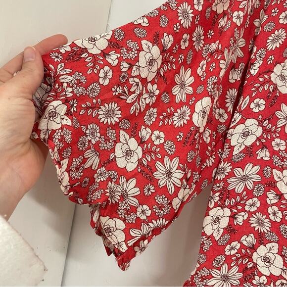 Cynthia Rowley Red Ditsy Floral Ruffled Boho Womens Blouse S Shirt Top Peasant - Picture 11 of 11
